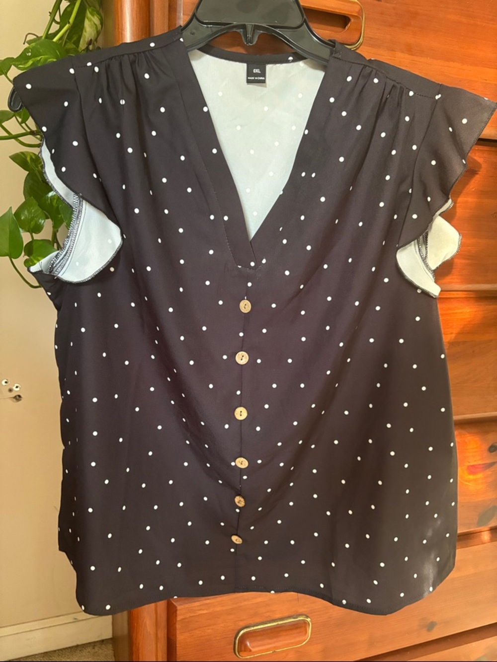 SHEIN Black Polka Dot V-Neck Button Front Blouse